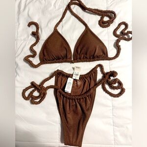 Aerie Brown Textured Bikini Set
